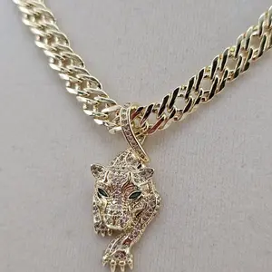 (C23) (99) #1. Tiger pendant 14K Gold laminated and chain. 20 inches