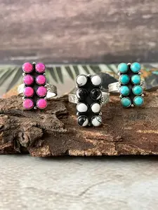 Handmade Sterling Silver Multi Stones Adjustable Ring "Signed Nizhoni"