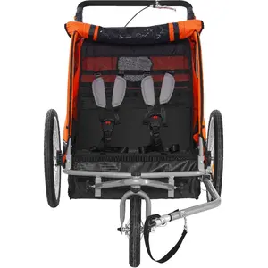 Bike Trailer for Toddlers, Kids, Double Seat, 100 lbs Load, 2-In-1 Canopy Carrier Converts to Stroller, Tow Behind Foldable Child Bicycle Trailer with Universal Bicycle Coupler, Orange and Gray