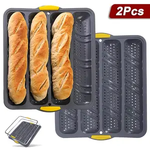 Non-Stick French Bread Baking Tray with Metal Reinforced Frame, Premium Silicone Toast Mold for Long Baguettes, Ventilated Heat Resistant, Silicone Loaf Molds