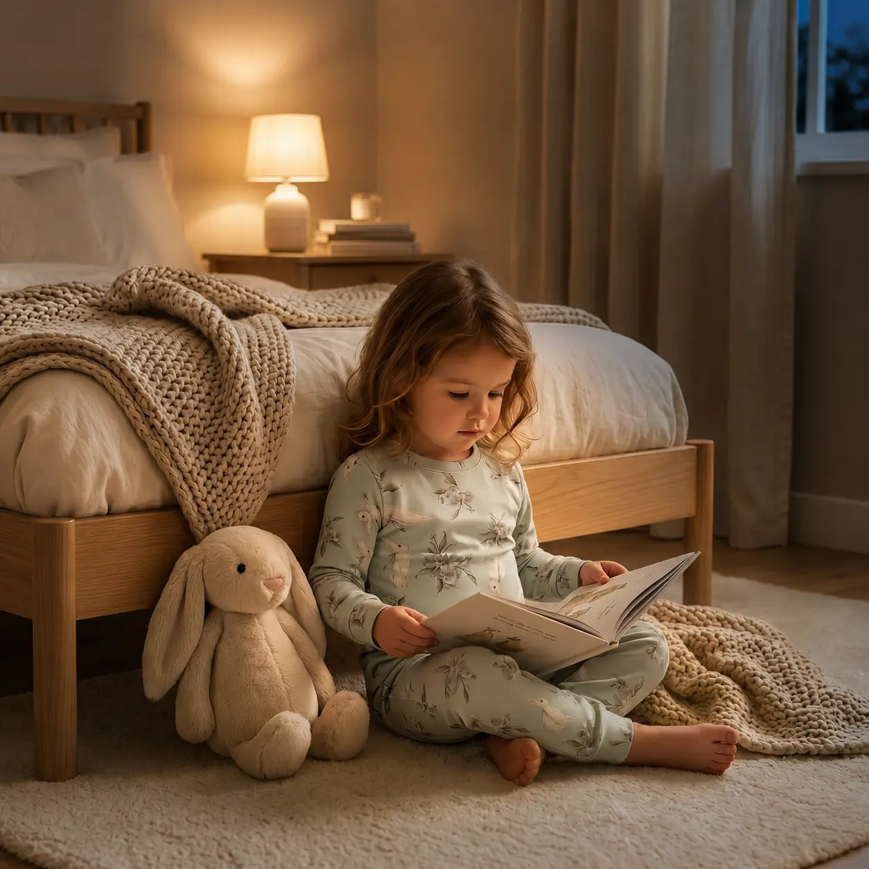 Toddler Soft Bunny Pajamas Set - Long Sleeve, Floral, Cozy Bedtime Sleepwear for 18-24m Kids (Ideal for Bedtime Stories)
