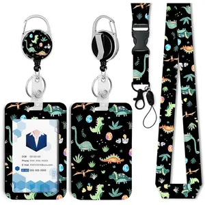 Cute Dinosaur Badge Holder with Retractable Reel and Breakaway Lanyard,Badge Clips Retractable Heavy Duty Badge Reel,,ID Holder with Breakaway Lanyard for School Nurse Office Teen