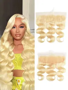 613 Frontal 13x4 Transparent HD Lace Front Closure Ear To Ear Blonde Color Body Wave Human Hair Frontal 12A Grade Pre Plucked Hairline #613 Honey Blonde Human Hair for Women
