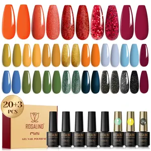 ROSALIND Gel Nail Polish Set 20 Fall Winter Colors Orange Yellow Red Glitter Gel Polish with Gel Matte Base Top Coat Nail Art for Women make Flawless Manicure Gifts
