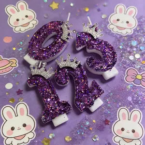 Dreamy Purple Glitter Crown Number Candles, Birthday & Anniversary Cake Decorations