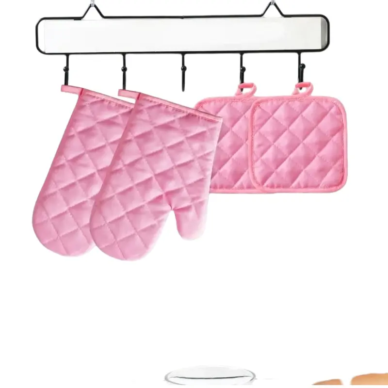 4Pcs Oven Mitts with Pot Holders， Heat Resistant Cotton Microwave Gloves， Kitchen Mitts for Baking Cooking BBQ, Father's Day Gift