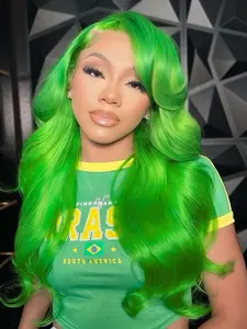 Green wavy lace front wig, Body wave wigs - 13x4 glue-free gradient wave wig cap headband curly wig - 24-inch water wave hairline synthetic heat-resistant wig, suitable for women's everyday wear, parties