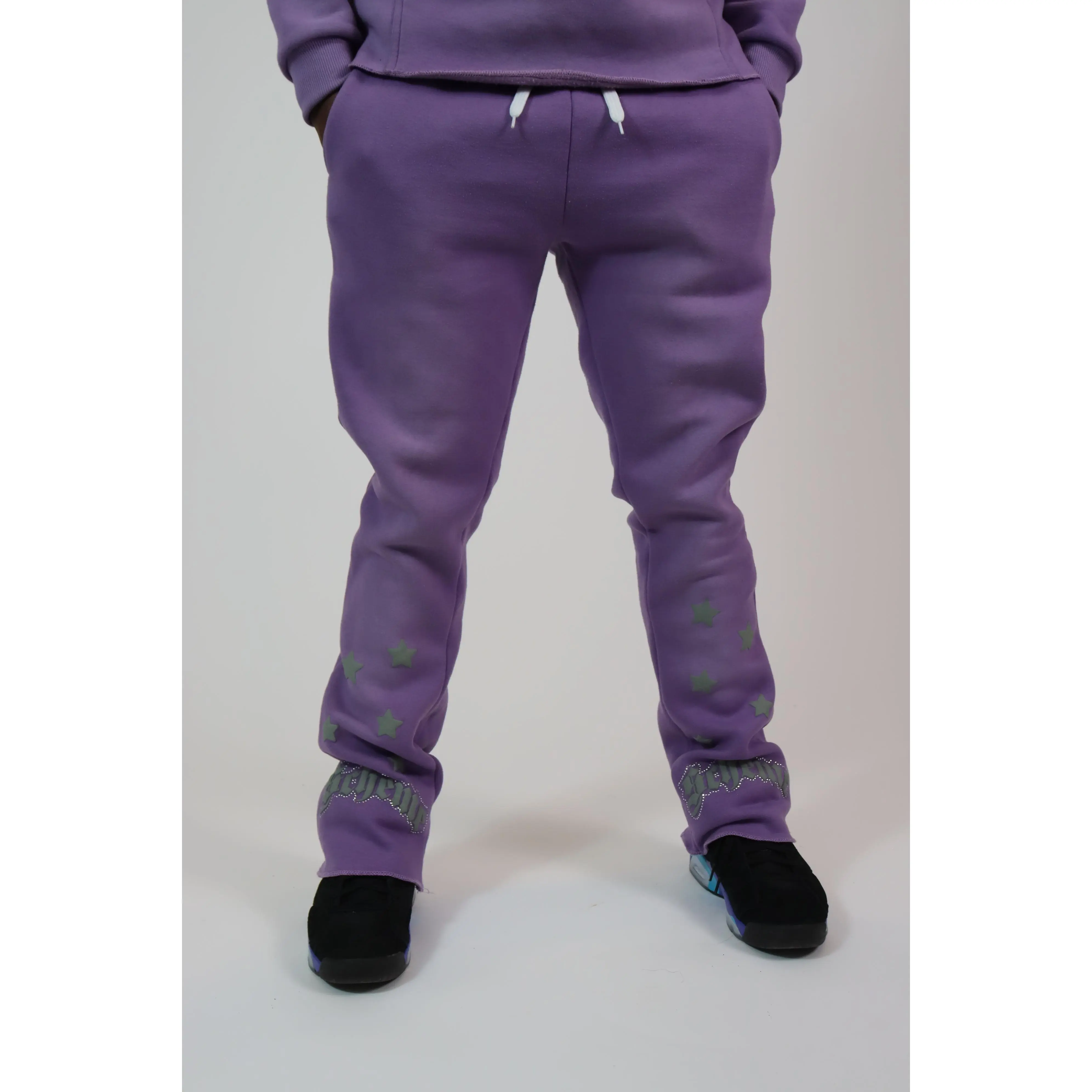 Rhinestone Star Puff Flare Sweats - Washed Purple