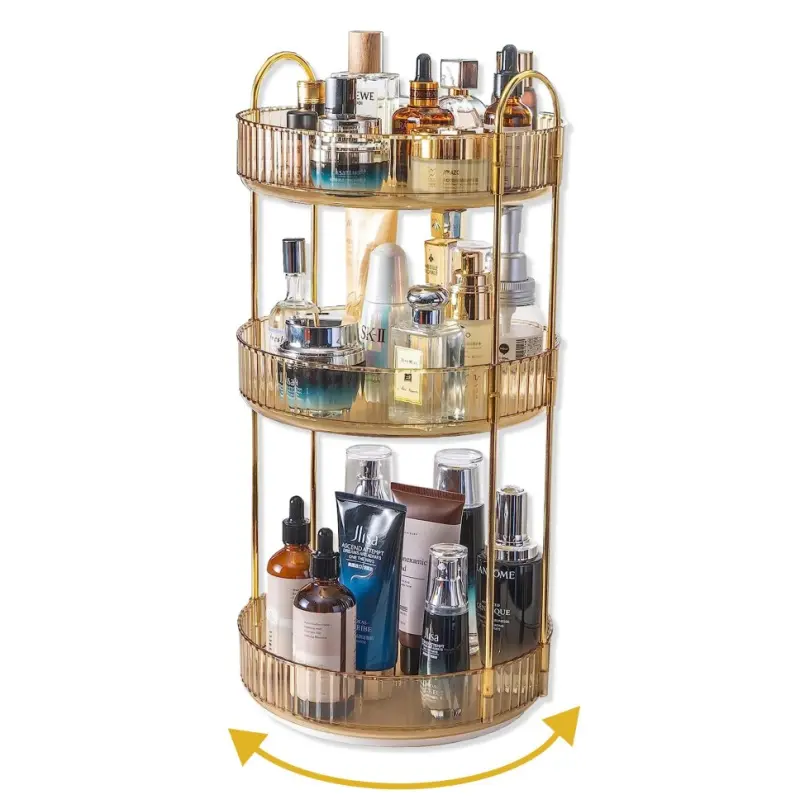 360° Rotating Makeup Organizer, Upgraded 3 Tier Skincare Perfume Organizers for Women, Bathroom Organizer Countertop, Clear Cosmetic Dresser Organizer with Makeup Brush Holder, Sink&Counter