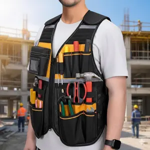 Durable Multi-Pocket Safety Vest for Construction and Outdoor Work, Breathable Reflective Tool Organizer, Heavy-Duty Waterproof Gear for Mechanics, Carpenters, and Electricians. Ideal for Workshop and Automotive Use.