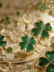Four-Leaf Clover Bag Charm Pendants, Enamel & Gold-Tone Bag Chain Charms, Lucky Elegant Bag Decoration Keychain, Delicate Girly Bag Pendant for Backpack Purse, Stylish Backpack Charm, Ideal for Wish & High-End Style Lovers