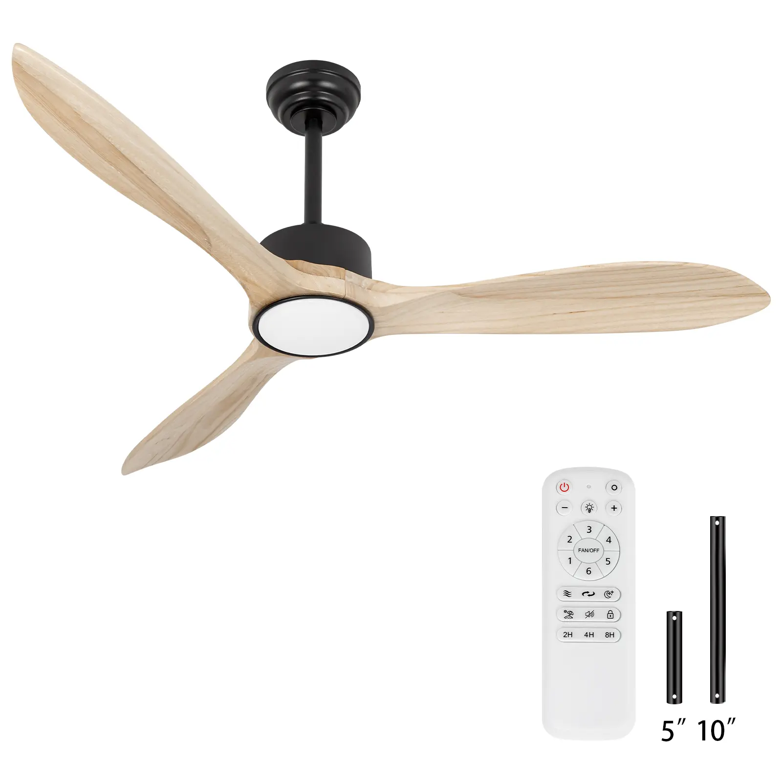 52in Wood LED Outdoor Ceiling Fan With Ceiling Lights, Remote Control, and 35db Quiet Run