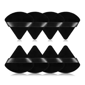 8Pcs of Triangular Powder Puff Makeup Sponges, Made of Super-soft Velvet, Designed for Contouring, Eye, and Corner, Beauty Blender Foundation Mixing Container(Black)