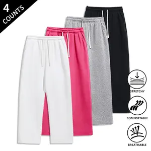 4-Pack Summer Vibes Straight-Leg Sweatpants with Drawstring, Elastic Waist, Stretch Fabric, Breathable Material, Casual Loose Fit Track Pants for Everyday Streetwear