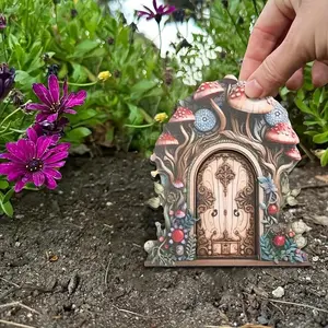 Wooden Fairy Door, 6 Counts/set Flower Design Miniature Fairy Door, Garden Gnome House Decor, Gift Packaging Supplies, Home Decor