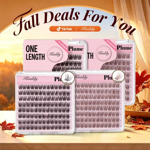 Plume One Size | Kisslily Brown & Black Single Length Cluster Lashes, 8mm/10mm/12mm/14mm/16mm Invisible Band, C Curl, Lightweight&Weightless Softness, Waterproof DIY Makeup Eyelash Extensions for Natural Flawless Look, Invisible Band #tiktokshopstockup