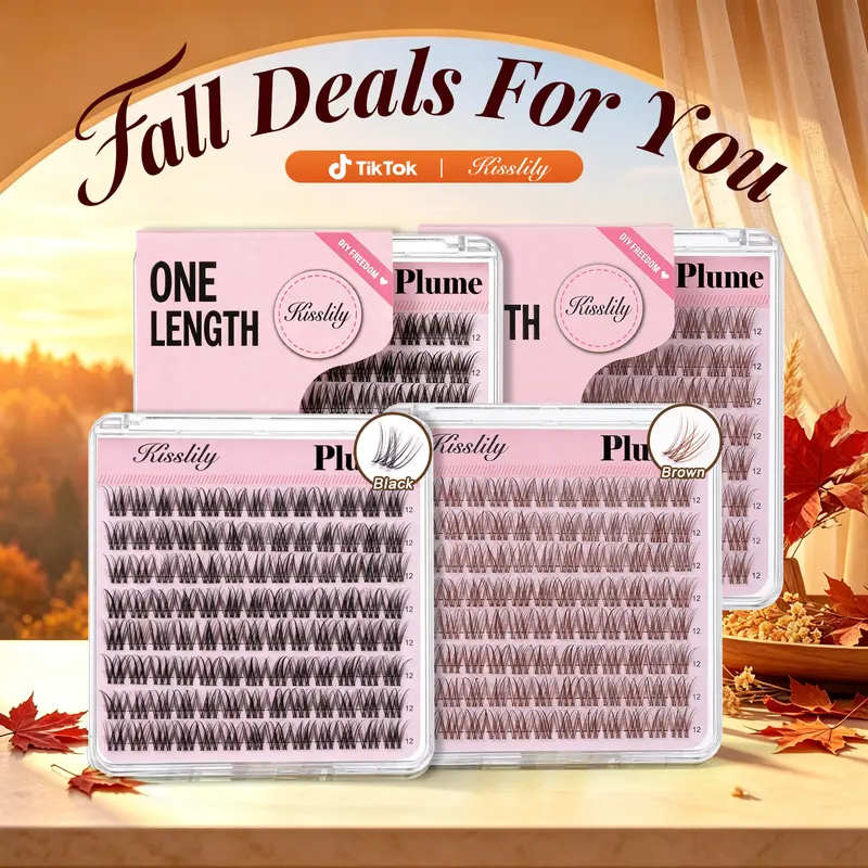 Plume One Size | Kisslily Brown & Black Single Length Cluster Lashes, 8mm/10mm/12mm/14mm/16mm Invisible Band, C Curl, Lightweight&Weightless Softness, Waterproof DIY Makeup Eyelash Extensions for Natural Flawless Look, Invisible Band #tiktokshopstockup