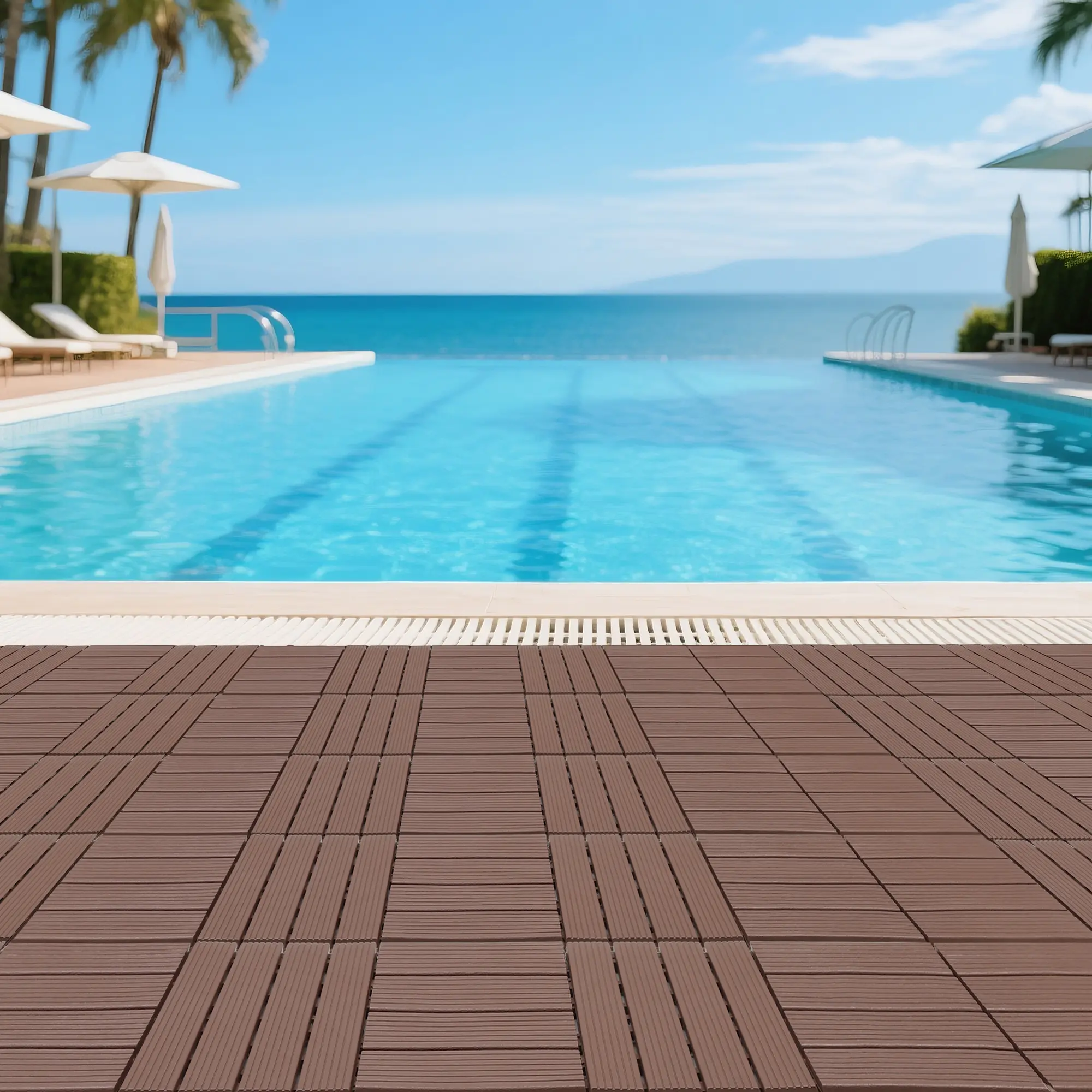 44-Pack Bulk Interlocking Deck Tiles, 12x12in HDPE Plastic WPC Foam Marble Frameless Heavy-Duty Drainage Flooring for Outdoor Patio, Indoor Living Room, Garage