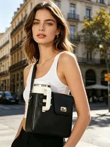 Trendy Large Capacity Leather Sling Bag, Independent Water Cup Slot, Convenient Fetch Storage Bag For Ball Game Watching Leisure Travel