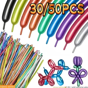 30/50pcs Metallic 260Q Balloon Set - Long Twisting Balloons for Creating Animal Shapes, Christmas, Birthday, And Wedding Decorations| High-Quality Latex Modeling Balloons for Party Supplies, Balloon Artists, And Children