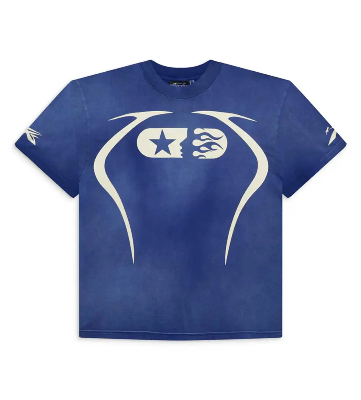 Hellstar '7 on 7' Blue Graphic Cotton Short-Sleeve Menswear T-Shirt, Men's Tops, Shortsleeve