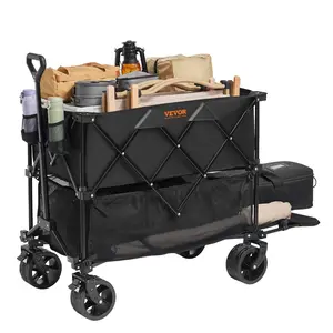Spring new arrivals Foldable Double Decker Wagon, 400L Collapsible Wagon Cart with All-Terrain Wheels, Heavy Duty Folding Wagon Cart 350 lbs Weight Capacity for Camping, Shopping, Garden, 52" Extra Long Extender