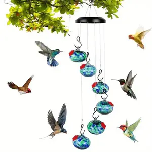Hummingbird Feeder, 6 Bowl Outdoor Hummingbird Feeder with Wind Chimes, Attractive Hanging Feeder for Backyard Or Garden, Bird Nectar Feeder