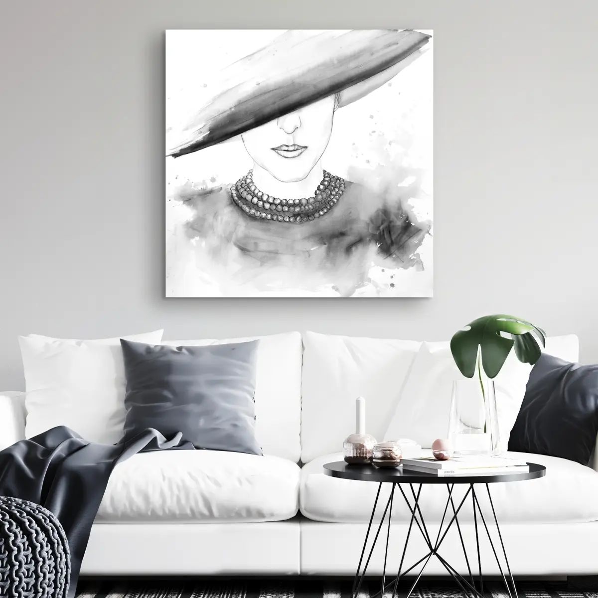 360 stand Mysterious Lady with a Hat Artistic Wall Art Poster, 32x32 in High Definition White Fashion Print, Home Decoration for Room, Room Decorations, Artwork, High Definition Print, Photo, Home Inspo, 32 X 32 In.