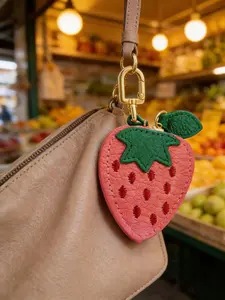 Pink Strawberry Kawaii Fruit Bag Charm for Women Girls, Mini Leather Coin Purse & Change Pouch Keychain, Cute Airtag Accessories for Handbag Tote Wallet, Stylish Backpack Charm, Fashion Bag Charms