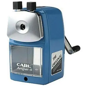 212 MAIN Angel-5 Desktop Pencil Sharpener (CARL CUI19016 Model), Blue, Auto-Pull, Oversharp-Proof, Steel Body, Transparent Tray, Office Supplies