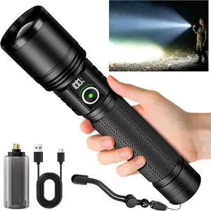 Rechargeable LED Flashlight 2500 High Lumens,Super Bright Dual Power Flashlights with Zoomable & LCD Display & 5 Light Mode & IPX-6 Waterproof, Powerful Flash Light for Home, Emergencies, Camping