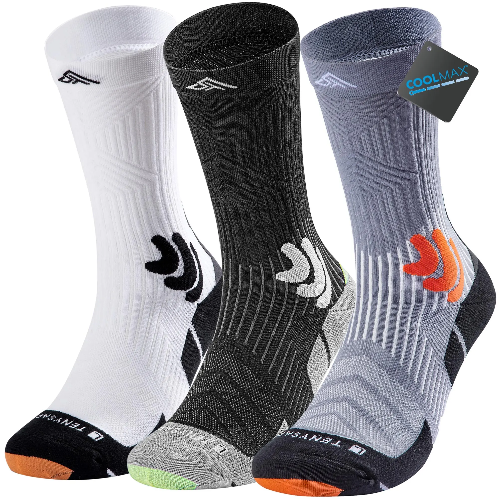 TENYSAF Premium Coolmax Compression Crew Socks for Men & Women, Moisture Wicking Athletic Running Socks with Cushion & Arch Support for Hiking, Basketball, Cycling & Gym 2025CSP