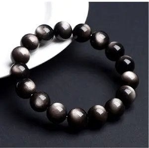 Natural Gemstone Manifestation Bracelet, Natural Crystal Silver Obsidian Gemstone Bracelet for Protection and Wealth Attraction, Unsex, Suitable for Various Occasions