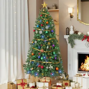 6ft Pre-lit Christmas Tree, Green Artificial Christmas Tree with 250 Color Changing LED Lights & 700 Branch Tips for Home, Office, Party Decoration