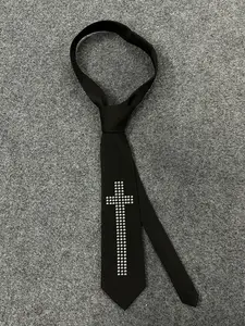 Fashionable Satin Tie for Men and Women, Vintage Casual Accessory, Cross Beaded Design, All Seasons Wear