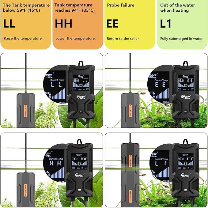 hygger Aquarium Heater, Submersible Fish Tank Heater with Over-Temperature Protection and Automatic Power-Off, Fish Heater with Digital Controller for Freshwater and Saltwater