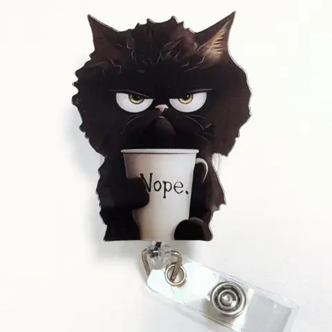 1pc Black Cat Retractable Badge Clip, Badge Accessories, Badge Reels Retractable, Nurse Badge Reel with 2D Acrylic Durable Nylon Cord, Suitable for Office Nurses, Doctors, Easily Opens ID Straps, Makes a Gift, Easy to Assemble