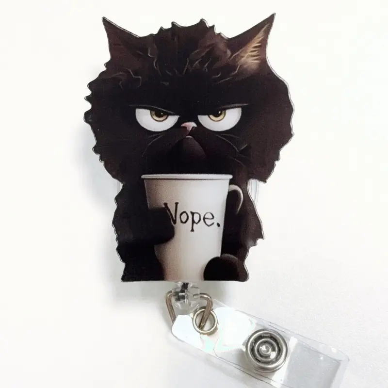 1pc Black Cat Retractable Badge Clip, Badge Accessories, Badge Reels Retractable, Nurse Badge Reel with 2D Acrylic Durable Nylon Cord, Suitable for Office Nurses, Doctors, Easily Opens ID Straps, Makes a Gift, Easy to Assemble