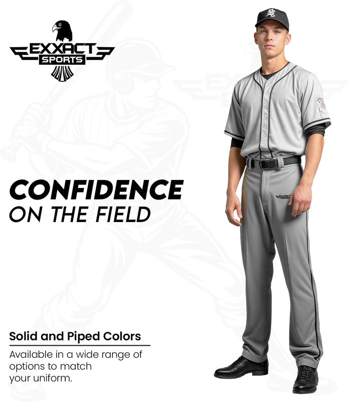 Exxact Sports Home Run Men's Baseball Pants without Piping - Full-Length, Semi-Relaxed Fit, Open-Bottom Adult Baseball Pants - (Grey)