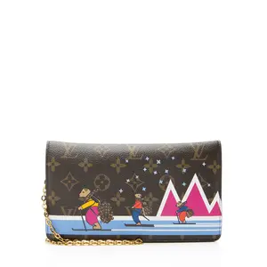 Pre-owned Louis Vuitton Leather Clutches & Wristlets Limited Edition Monogram Canvas Animation Ski Bears Pochette Weekend Bag