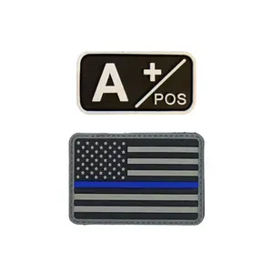 Bundle A Positive O Positive O Negative Blood Type Patch Black White and Thin Blue Line USA Flag Patch Hook and Loop