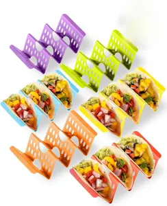 Premium Taco Holder Stand, Colorful Large Taco Holders Set of 6 or 4, Taco Stands for 3 Tacos for Soft/Hard Shells, Street Taco Rack with Plates & Tray, Dishwasher & Microwave Safe