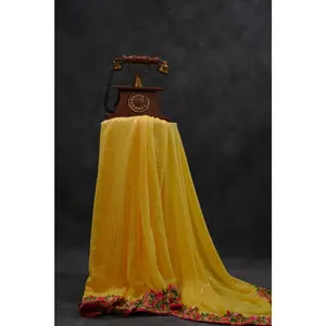 Gorgeous Georgette Sequins Saree in Stunning Yellow