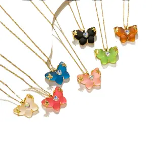 PVD Coated Real Gold Plated Butterfly Stainless Steel Cute Waterproof Non Tarnish Pendant Necklace