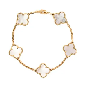 Pre-owned Van Cleef & Arpels Vintage Alhambra 5 Motifs Bracelet 18K Yellow Gold and Mother of Pearl by Rebag