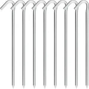 9 Inch Galvanized Tent Stakes Metal Tent Pegs Heavy Duty Steel Yard Camping Stakes Tarp Hooks Inflatables Outdoor Decorations, 8 Pack