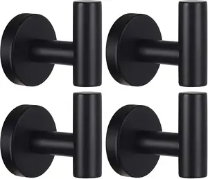 Towel Hooks Bathroom Coat Robe Wall Hook Stainless Steel Heavy Duty Door Hanger Towel Robe Clothes Cabinet Closet Sponges Rack for Bathroom Bedroom Kitchen Hotel Pool 4 Packs Matte Black Homagic