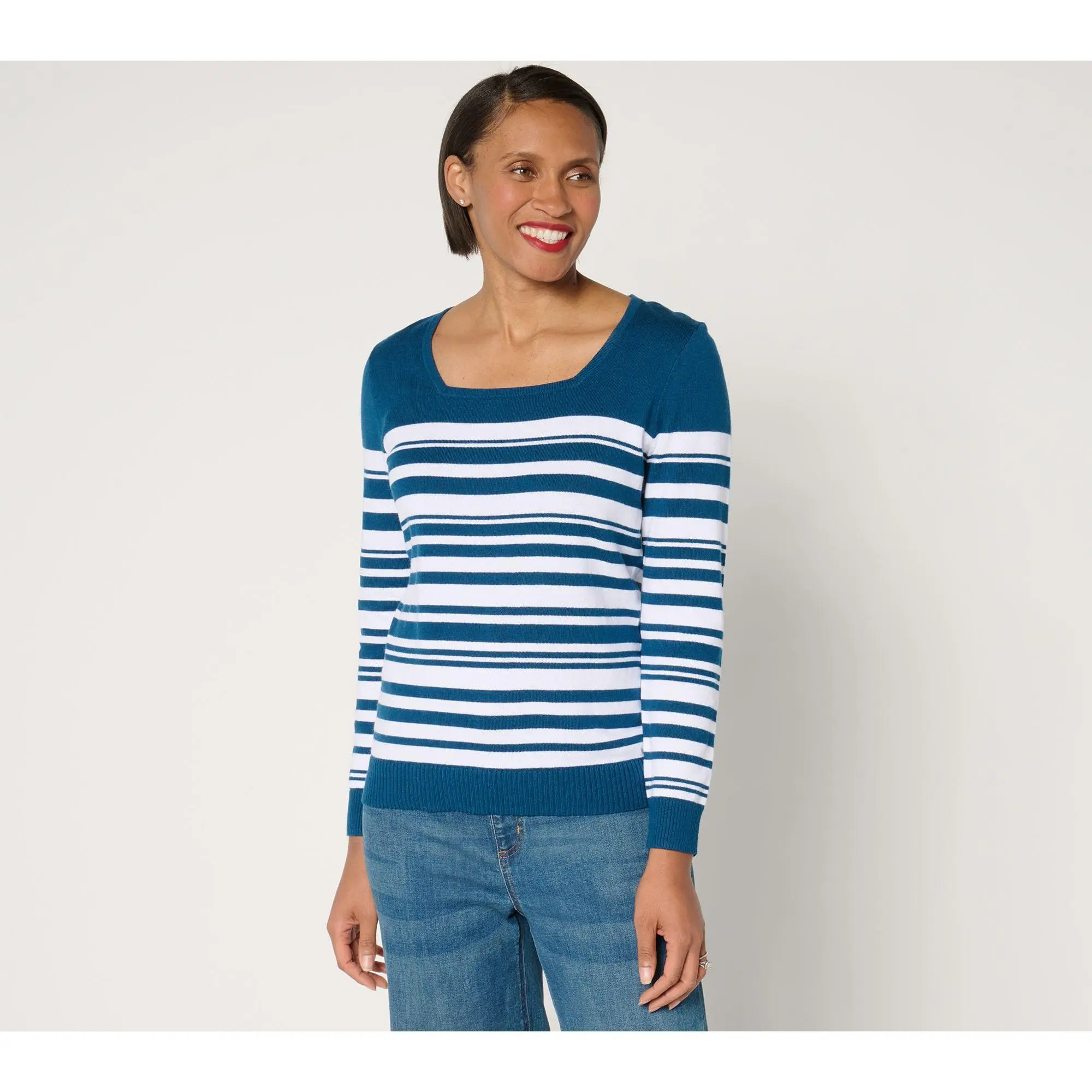 BEAUTIFUL by Lawrence Zarian Square Neck Striped Sweater