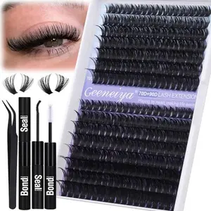 Geeneiya Wispy Lash Clusters Kit 70D+90D Lash Extension Kit 10-18mm Natural Cluster Eyelash Extensions Kit Individual Lashes with Waterproof Lash Bond and Seal Glue, Lash Tweezers (300PCS)