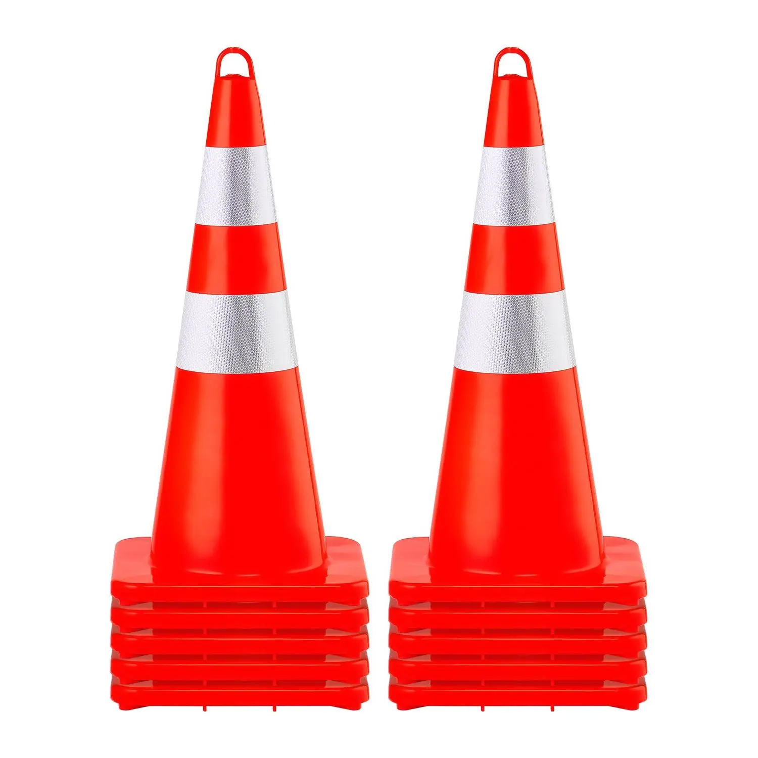 Anti-Tip Weather-Resistant Traffic Cones, 28 Inch High-Visibility Orange PVC Safety Cones with Dual Reflective Collars, Extreme Temperature Resistant Flexible Road Markers, Stackable Portable Construction Barrier Cones